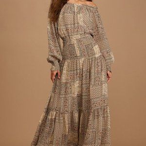 Lulu's Maxi Dress - Multi Print Off-the-Shoulder